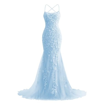 Lace Applique Mermaid Prom Dresses 2025 Tulle Evening Gowns Spaghetti Straps Formal Dresses for Wome...