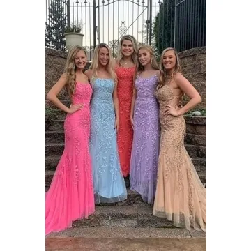 Lace Applique Mermaid Prom Dress Sky Blue Evening Gown