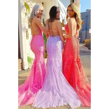 Lace Applique Mermaid Prom Dress Sky Blue Evening Gown