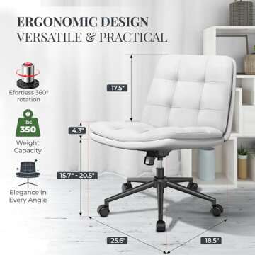 Criss Cross Desk Chair for Cross Legged Sitting, Easy to Assemble White Criss Cross Chair with Wheel...