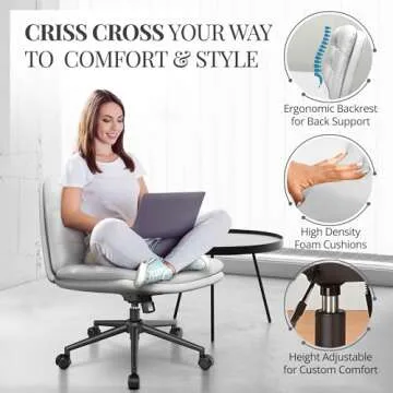 Criss Cross Desk Chair for Cross Legged Sitting, Easy to Assemble White Criss Cross Chair with Wheels - Premium Detachable Wheel and Swivel Design, Cozy Ergonomic Office Chair with Wide Comfy Seating