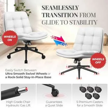 Criss Cross Desk Chair for Cross Legged Sitting, Easy to Assemble White Criss Cross Chair with Wheels - Premium Detachable Wheel and Swivel Design, Cozy Ergonomic Office Chair with Wide Comfy Seating