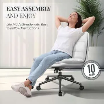Criss Cross Desk Chair for Cross Legged Sitting, Easy to Assemble White Criss Cross Chair with Wheels - Premium Detachable Wheel and Swivel Design, Cozy Ergonomic Office Chair with Wide Comfy Seating