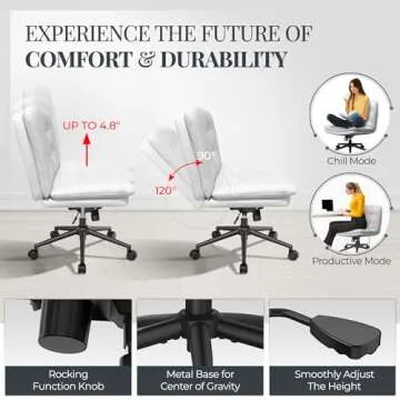 Criss Cross Desk Chair for Cross Legged Sitting, Easy to Assemble White Criss Cross Chair with Wheels - Premium Detachable Wheel and Swivel Design, Cozy Ergonomic Office Chair with Wide Comfy Seating