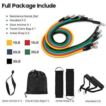 11 Pack Resistance Bands Set,Including 5 Stackable Exercise Bands with Door Anchor,2 Foam Handle,2 Metal Foot Ring & Carrying Case - Home Workouts,Physical Therapy,Gym Training,Yoga