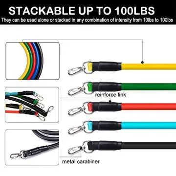 11 Pack Resistance Bands Set,Including 5 Stackable Exercise Bands with Door Anchor,2 Foam Handle,2 Metal Foot Ring & Carrying Case - Home Workouts,Physical Therapy,Gym Training,Yoga