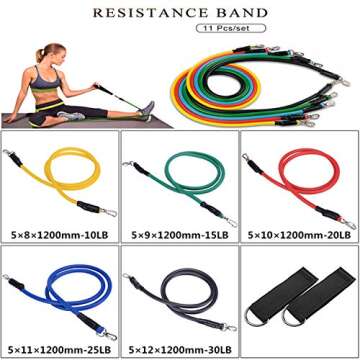 11 Pack Resistance Bands Set,Including 5 Stackable Exercise Bands with Door Anchor,2 Foam Handle,2 Metal Foot Ring & Carrying Case - Home Workouts,Physical Therapy,Gym Training,Yoga