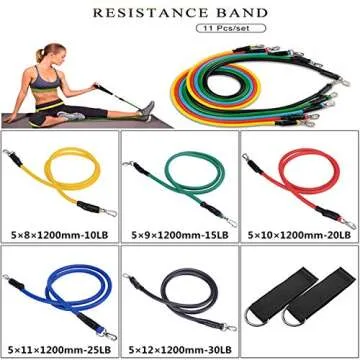 11 Pack Resistance Bands Set,Including 5 Stackable Exercise Bands with Door Anchor,2 Foam Handle,2 Metal Foot Ring & Carrying Case - Home Workouts,Physical Therapy,Gym Training,Yoga