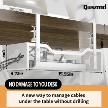 Quszmd Under Desk Cable Management Tray White - No Damage