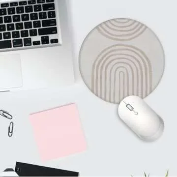 Udinaz Boho Round Mouse Pad-7.9 X 7.9 Inch Rubber Aesthetic Mouse Pad,Beige Mouse pad, Boho Desk pad.