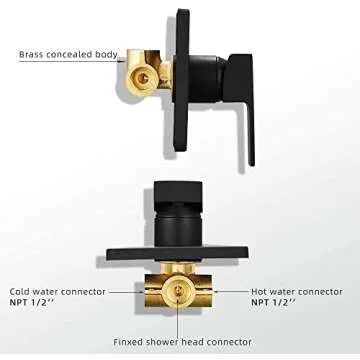 JingGang Matte Black Shower Faucet Rain Shower Head Shower Faucets Sets Complete Bathroom Rainfall Shower System, Single Function Shower Trim Kit with Rough-in Valve