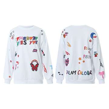 Suolongsama Women Casual Oversized Lightweight Long Sleeve Sweatshirt Loose Fit Pullover Y2K Fall Long Top Streetwear (White, Medium)