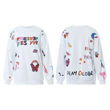 Suolongsama Women Casual Oversized Lightweight Long Sleeve Sweatshirt Loose Fit Pullover Y2K Fall Long Top Streetwear (White, Medium)