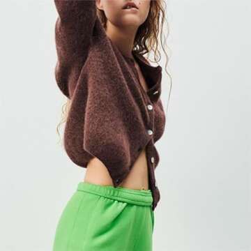 Sastianaen Women Y2k Cardigan Sweater Long Sleeve Button Down Cropped Sweater Coat Knit Lady Jacket 2024 Outwear(C Chocolate,s)