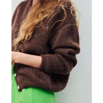 Sastianaen Women Y2k Cardigan Sweater Long Sleeve Button Down Cropped Sweater Coat Knit Lady Jacket 2024 Outwear(C Chocolate,s)