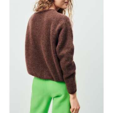 Sastianaen Women Y2k Cardigan Sweater Long Sleeve Button Down Cropped Sweater Coat Knit Lady Jacket 2024 Outwear(C Chocolate,s)