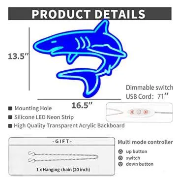 Dimmable Shark Neon Sign - Adjustable Brightness for Stunning Wall Decor