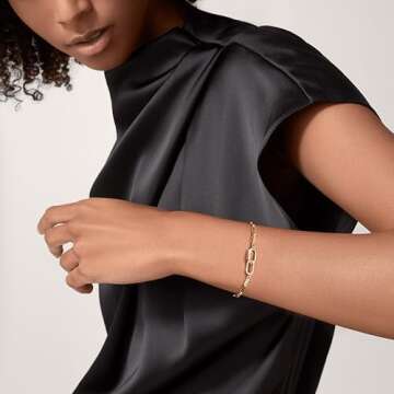 Moodear Dainty Gold Charm Bracelets for Women - Non Tarnish 14k Gold Plated Paperclip Charms Bracele...