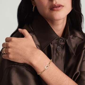 Moodear Dainty Gold Charm Bracelets for Women - Non Tarnish 14k Gold Plated Paperclip Charms Bracelet Trendy Waterproof Jewelry Adjustable Chain