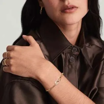 Moodear Dainty Gold Charm Bracelets for Women - Non Tarnish 14k Gold Plated Paperclip Charms Bracelet Trendy Waterproof Jewelry Adjustable Chain