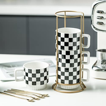 Miamolo Stackable Coffee Mug Set of 4 with Rack