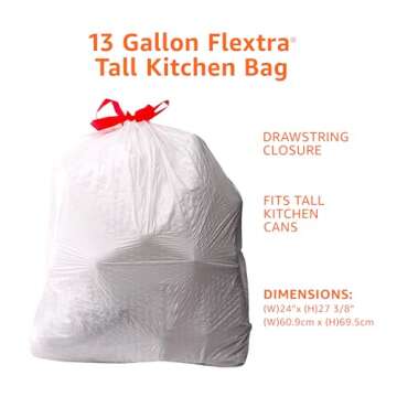 Amazon Basics Flextra Tall Kitchen Drawstring Trash Bags, 13 Gallon, 90 Count