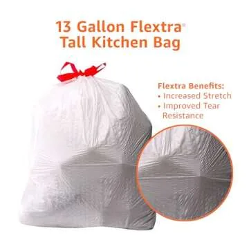 Amazon Basics Flextra Tall Kitchen Drawstring Trash Bags, 13 Gallon, 90 Count