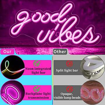 ROYOCE Good Vibes Neon Sign, Neon Lights for Bedroom Wall Decor, Pink LED Neon Signs (16 x 8 inch)