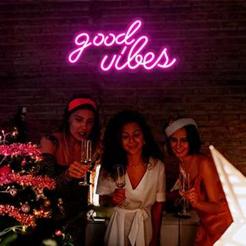 ROYOCE Good Vibes Neon Sign, Neon Lights for Bedroom Wall Decor, Pink LED Neon Signs (16 x 8 inch)