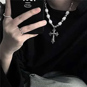 Elegant Women Pearl Necklace with Cross Design