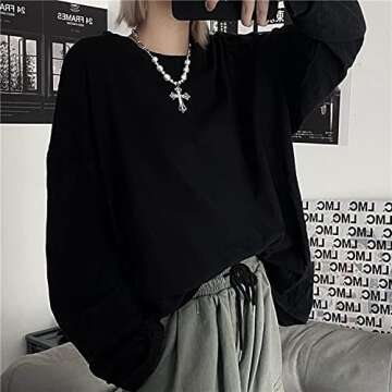 Women Pearl Necklace Goth Cross Pattern (Picture Color,alloy)