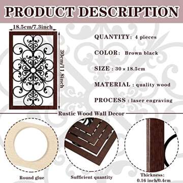 Yulejo 4 Pcs Thicken Rustic Wall Decor Modern Farmhouse Wall Art Decor Wooden Hollow Carved Design Rustic Wall Art for Living Room Hallway Decor Office Kitchen Wall