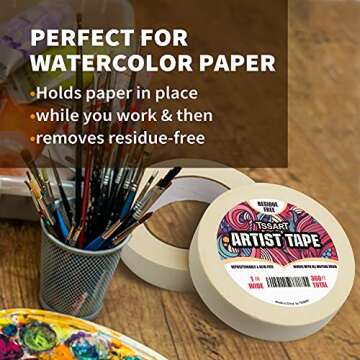 TSSART 2 Pack White Artist Tape - Masking Artists Tape for Drafting Art Watercolor Painting Canvas Framing - Acid Free 1 Inch Wide 360FT Long Total