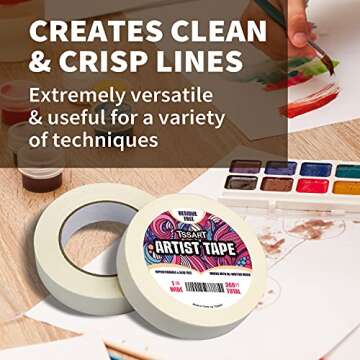 TSSART 2 Pack White Artist Tape - Masking Artists Tape for Drafting Art Watercolor Painting Canvas Framing - Acid Free 1 Inch Wide 360FT Long Total