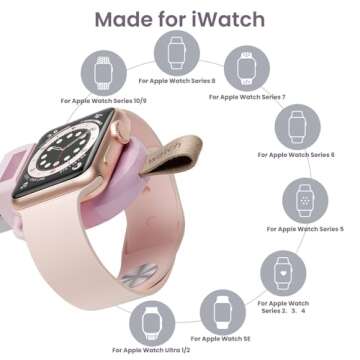 NEWDERY Charger for Apple Watch Portable iWatch USB Wireless Charger, Travel Cordless Charger with Light Weight Magnetic Quick Charge for Apple Watch Ultra2/1 Series 10 9 8 7 6 5 4 3 2 1 SE, Pink