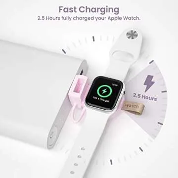 NEWDERY Charger for Apple Watch Portable iWatch USB Wireless Charger, Travel Cordless Charger with Light Weight Magnetic Quick Charge for Apple Watch Ultra2/1 Series 10 9 8 7 6 5 4 3 2 1 SE, Pink