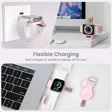 NEWDERY Charger for Apple Watch Portable iWatch USB Wireless Charger, Travel Cordless Charger with Light Weight Magnetic Quick Charge for Apple Watch Ultra2/1 Series 10 9 8 7 6 5 4 3 2 1 SE, Pink