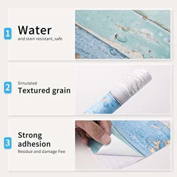 Art3d 17.7"x78.7" Peel and Stick Wallpaper - Decorative Self Adhesive Vinyl Film Wood Grain Wallpaper for Furniture Cabinet Countertop Shelf Paper, Blue Distressed Wood