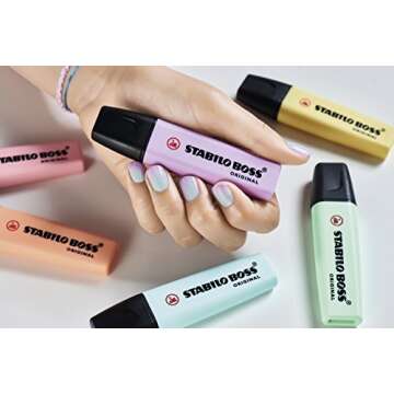 STABILO Highlighter BOSS ORIGINAL Pastel - Pack of 8 - Assorted Colors, Chisel Tip, Anti-Dry Out Technology, Office + School Supplies, Note Taking