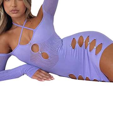 Adorafitall Women Sexy Hollow Out Hanging Neck Bodycon Mini Dress Mesh Long Sleeve Cutout See Through Dress Party Wrap Dress
