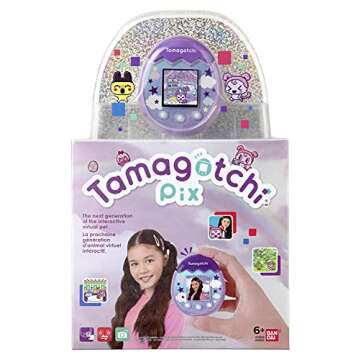 TAMAGOTCHI 42902 Bandai Pix The Next Generation of Virtual Reality Pet with Camera, Games and Collectable Characters-Sky, Purple, Single