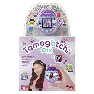 TAMAGOTCHI 42902 Bandai Pix The Next Generation of Virtual Reality Pet with Camera, Games and Collectable Characters-Sky, Purple, Single
