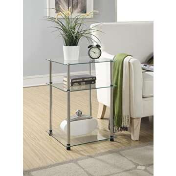 Convenience Concepts Designs2Go Classic Glass 3-Tier End Table 23.75" - Modern Side Table with Stora...