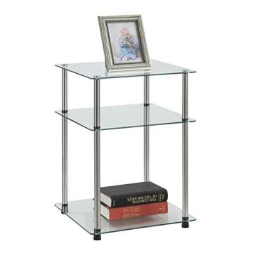 Convenience Concepts Designs2Go Classic Glass 3-Tier End Table 23.75" - Modern Side Table with Storage Shelves for Living Room, Bathroom, Bedroom, Office, Den, Glass