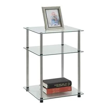 Convenience Concepts Designs2Go Classic Glass 3-Tier End Table 23.75" - Modern Side Table with Storage Shelves for Living Room, Bathroom, Bedroom, Office, Den, Glass