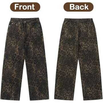 Dicusph Leopard Print Jeans Cheetah Print Pants Y2k Baggy Jeans Wide-Leg Washed Y2k Pants High Waist...
