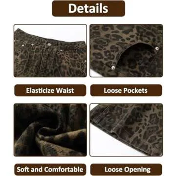 Dicusph Leopard Print Jeans Cheetah Print Pants Y2k Baggy Jeans Wide-Leg Washed Y2k Pants High Waisted Cargo Pants (Brown,Small,Small)