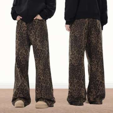 Dicusph Leopard Print Jeans Cheetah Print Pants Y2k Baggy Jeans Wide-Leg Washed Y2k Pants High Waisted Cargo Pants (Brown,Small,Small)