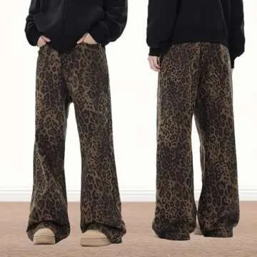 Dicusph Leopard Print Jeans Cheetah Print Pants Y2k Baggy Jeans Wide-Leg Washed Y2k Pants High Waisted Cargo Pants (Brown,Small,Small)