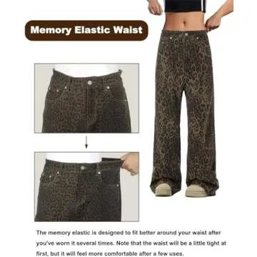 Dicusph Leopard Print Jeans Cheetah Print Pants Y2k Baggy Jeans Wide-Leg Washed Y2k Pants High Waisted Cargo Pants (Brown,Small,Small)